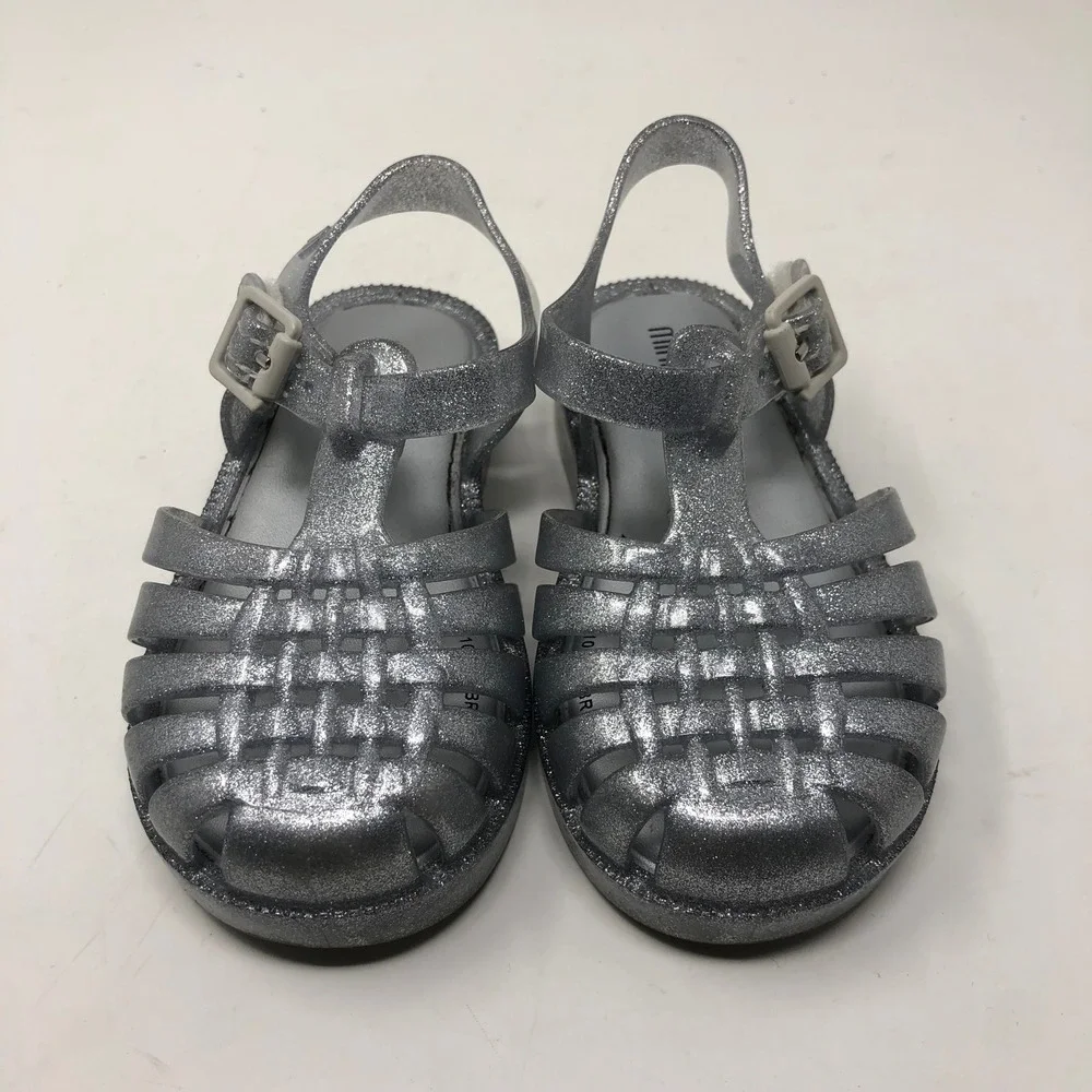 Mini Melissa Possesion Jelly Sandals Kids Size 7 Silver Glitter Cage Shoes